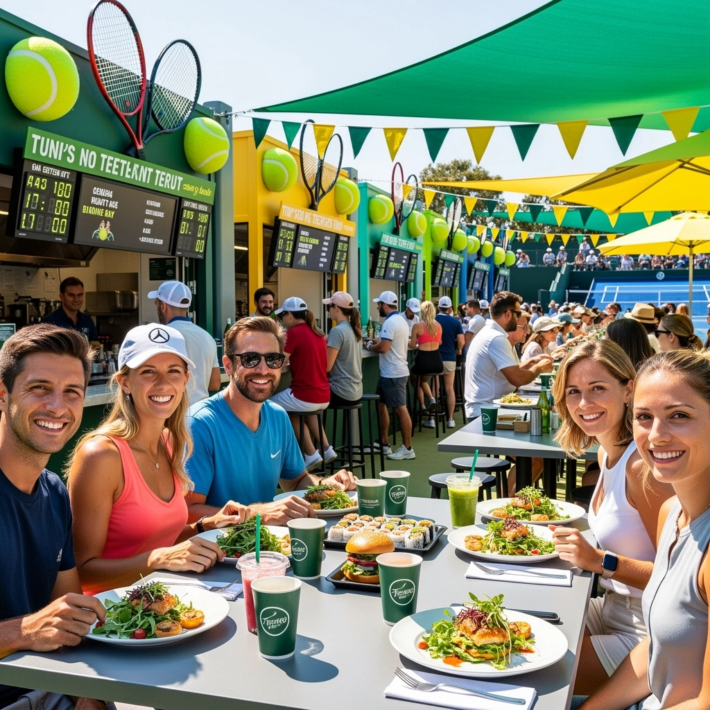 Find Wheel of Fortune tent at tennis stadium